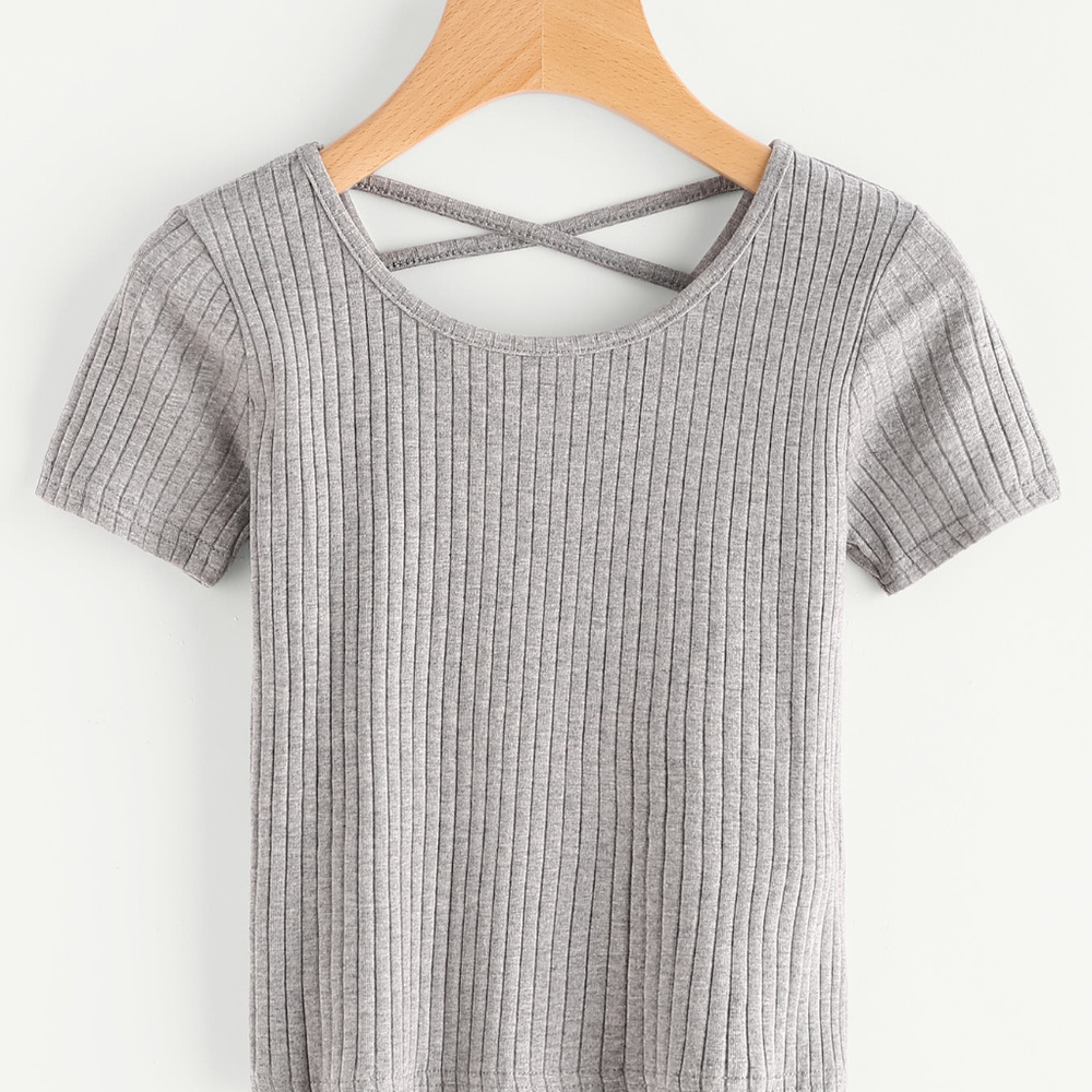 BRAND NEW Romwe Criss-Cross Back Ribbed Tee Size S